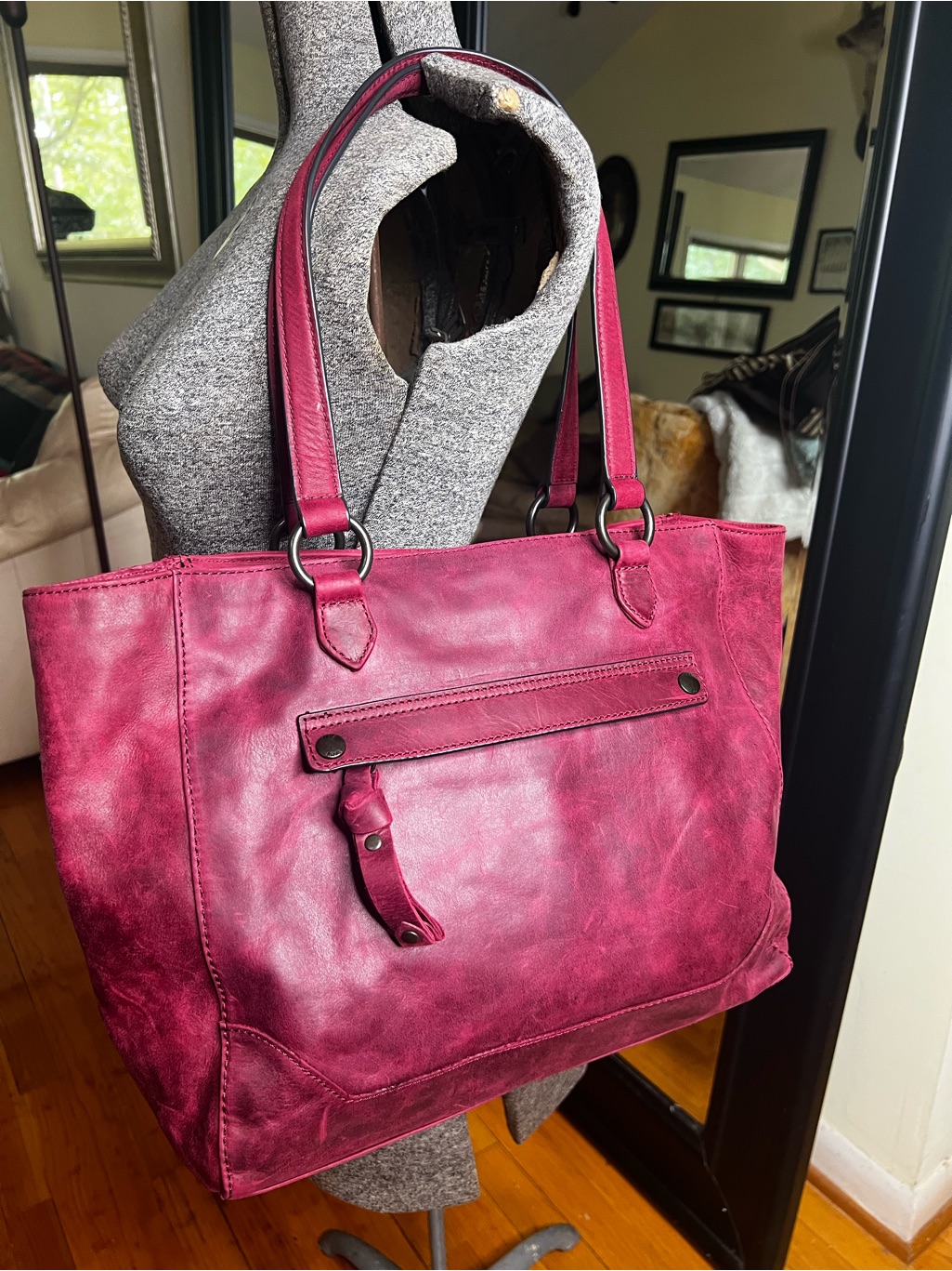 Fry Melissa Zip Tote In Sangria Colored Leather Shoulder Bag Bnwt & Dustbag